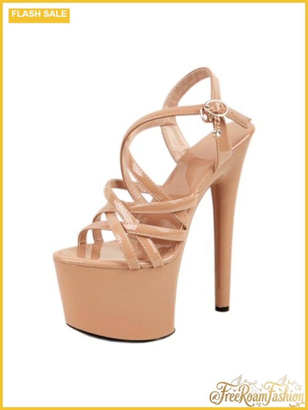 Nesyd Strappy Platform Heeled Sandals Faux Leather Open Toe Ankle Strap